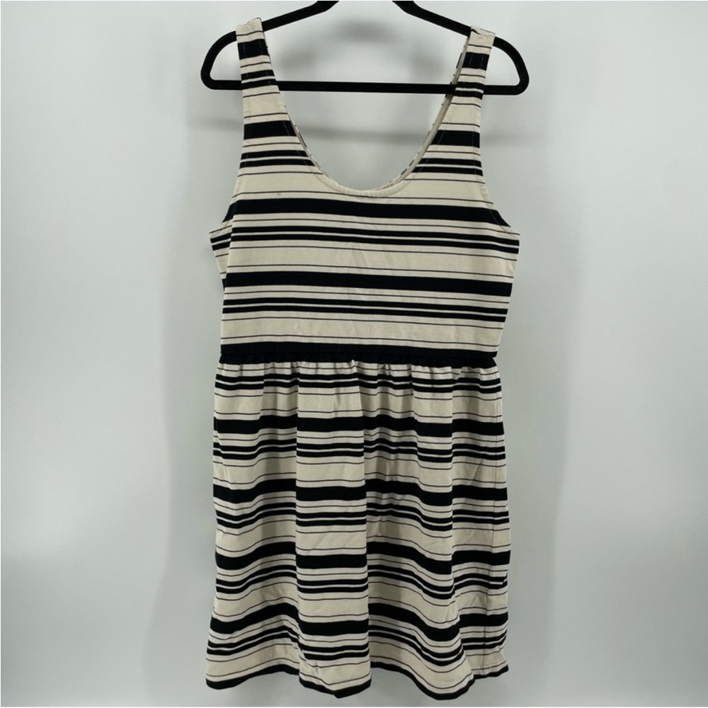 J.Crew Fit & Flare Dress Cream Black Stripe Cotton Blend size M JCrew